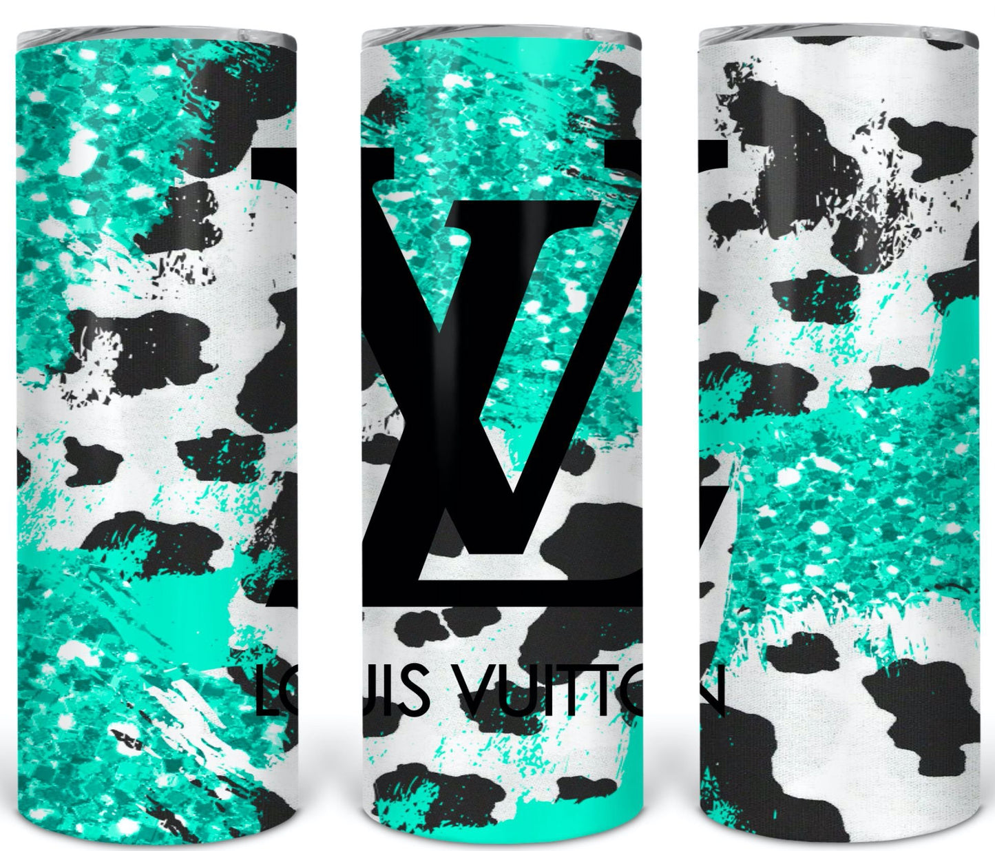 turquoise/cow print tumbler
