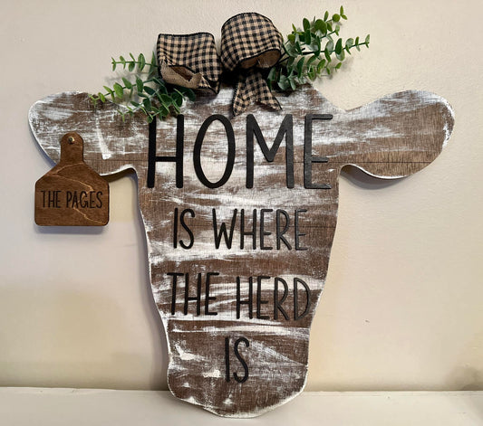 Home is where the herd is door hanger- COW HEAD