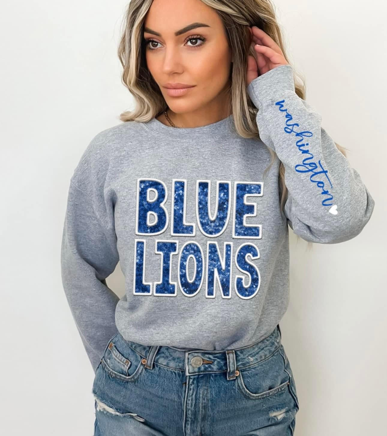 School Mascot Sequin design crewneck or hoodie