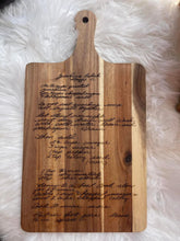 Load image into Gallery viewer, Handwritten recipe engraved cutting board
