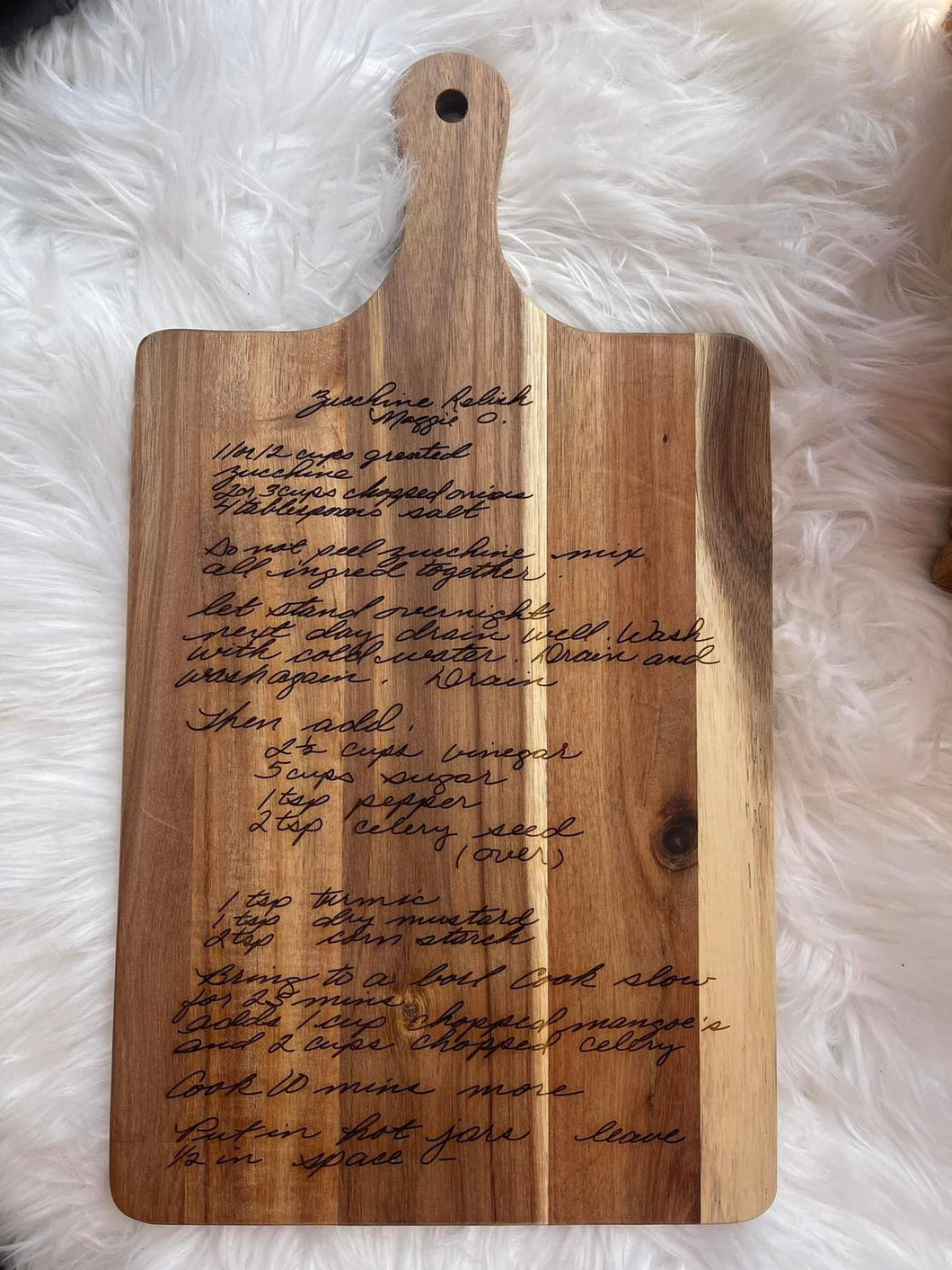 Handwritten recipe engraved cutting board