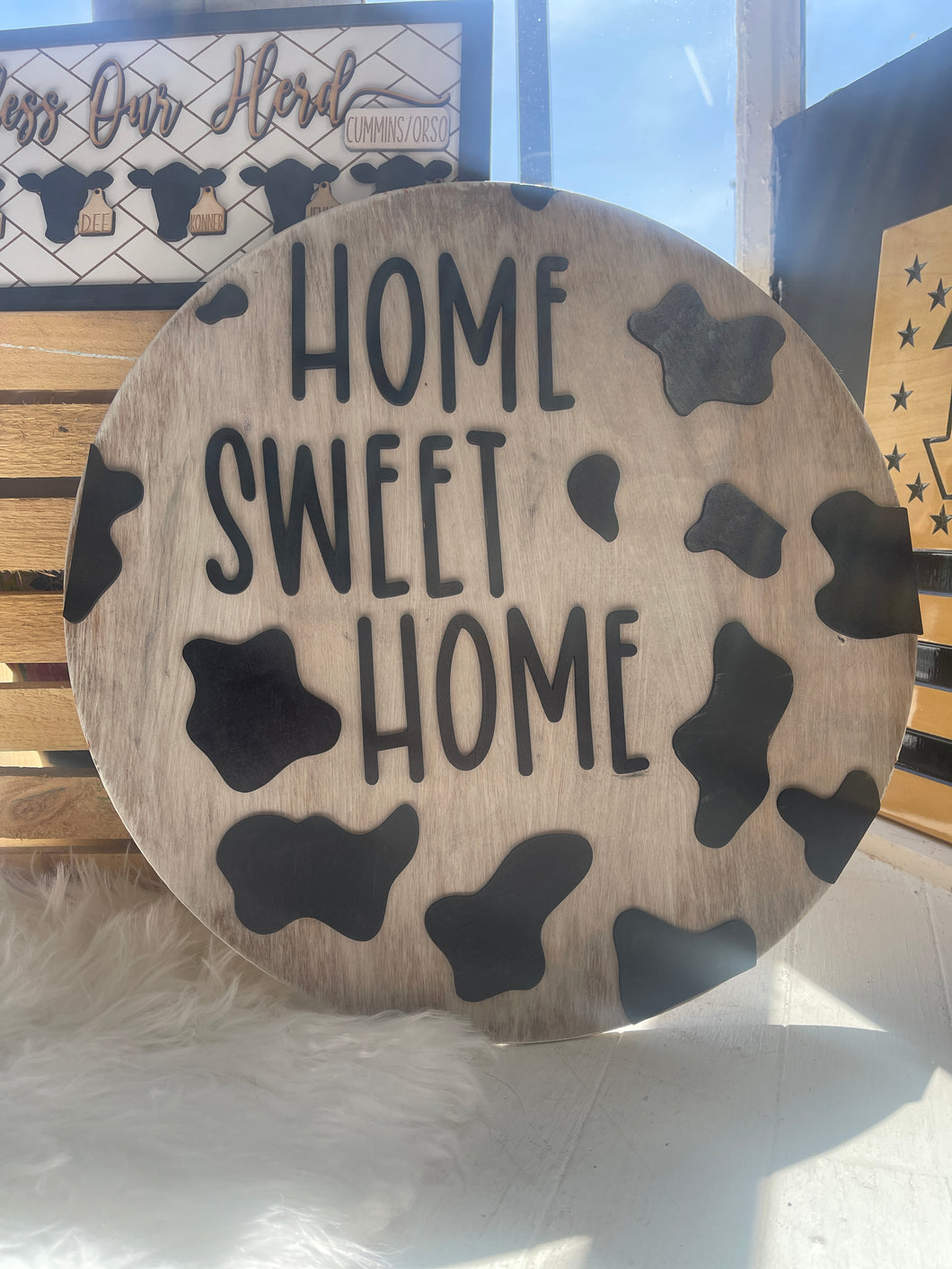 Home sweet home cow print door hanger