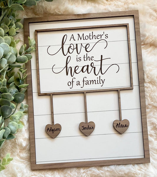 A mother's love is the heart of the family sign