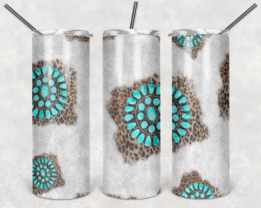 Leopard and teal design tumbler