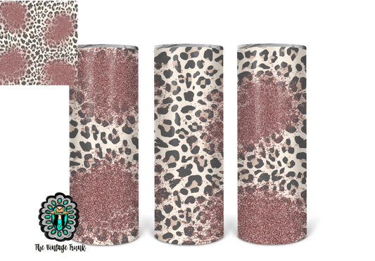 Leopard and rose gold glitter tumbler