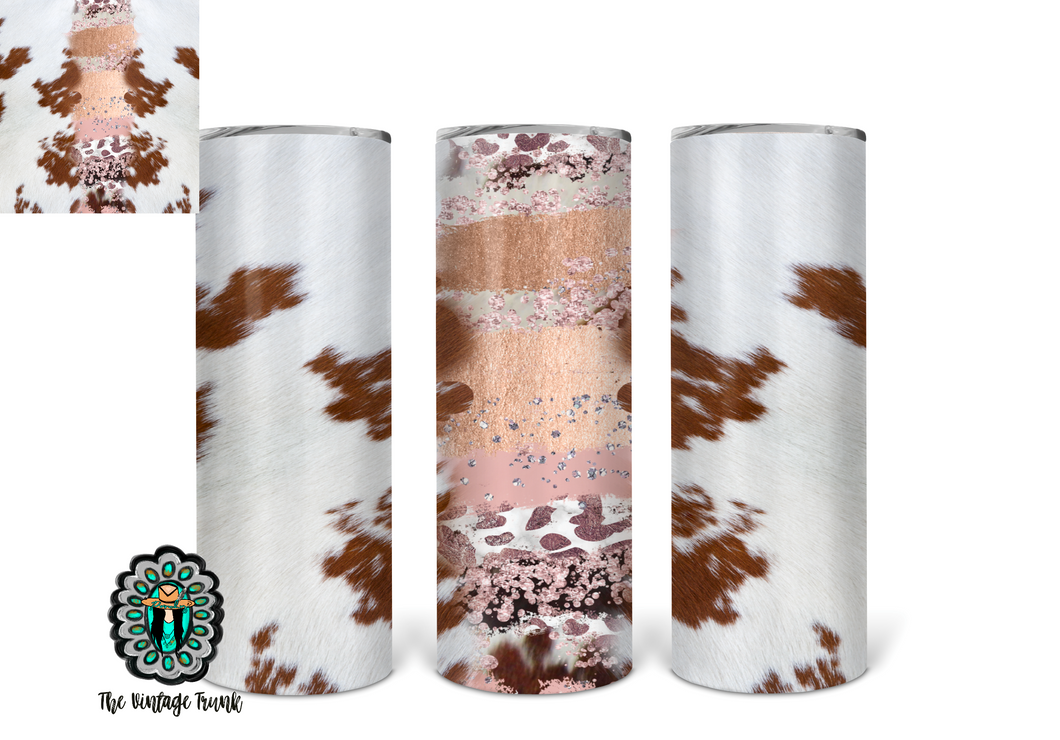 Cowhide and leopard glitter tumbler
