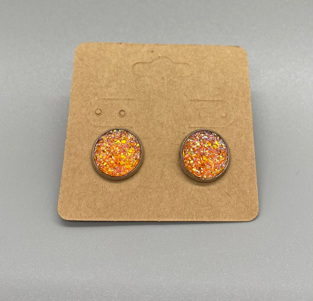 Orange druzy earrings