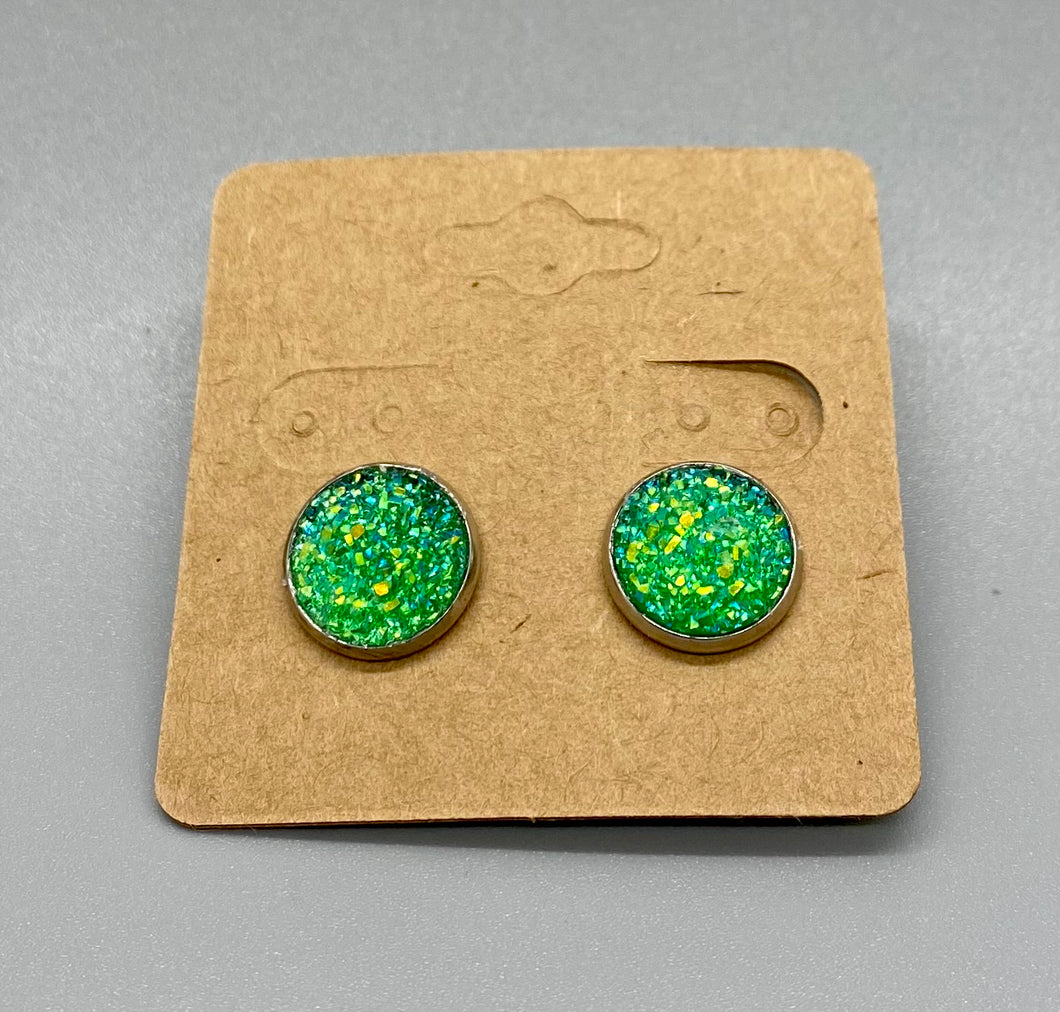 Green  druzy earrings