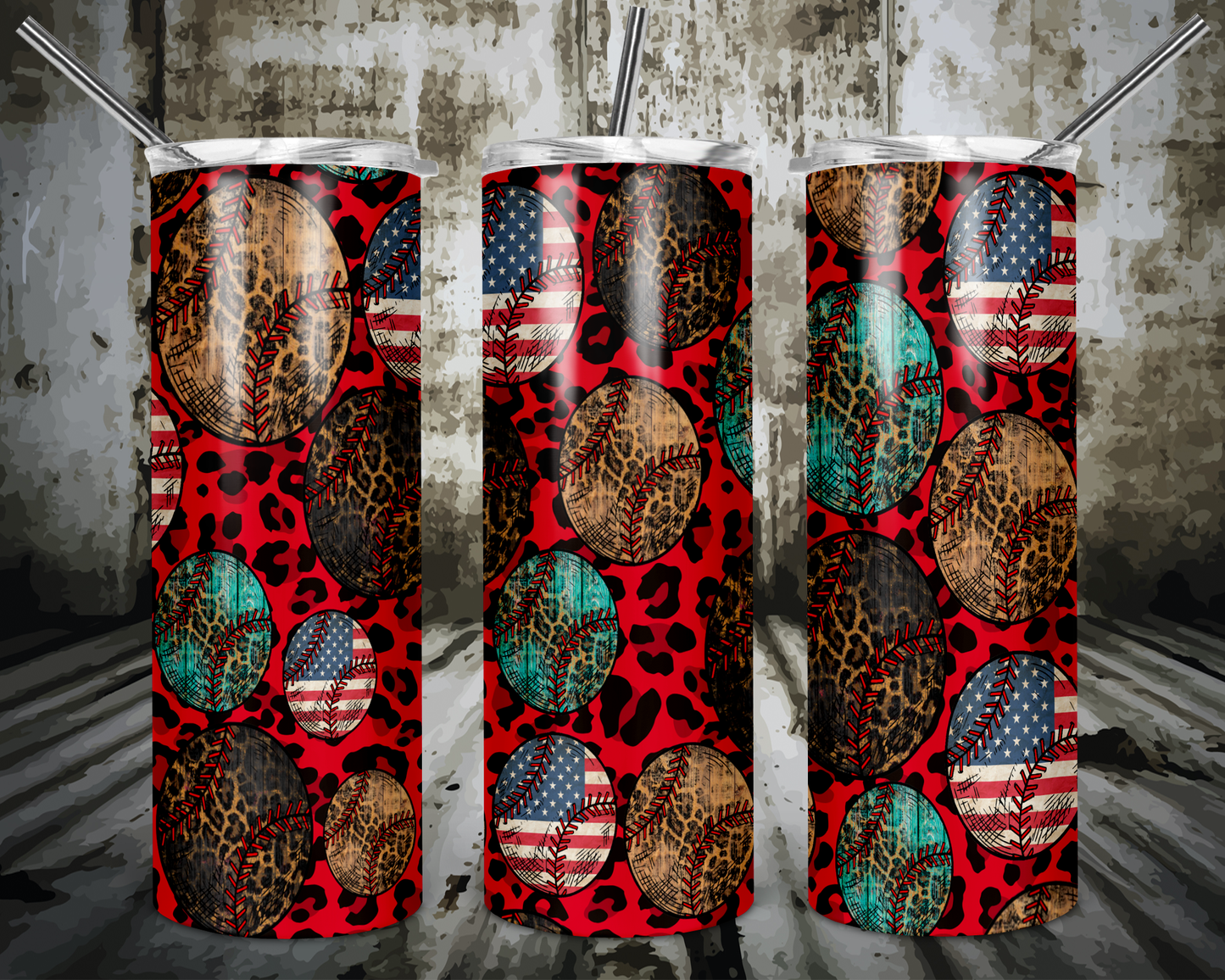 Red leopard baseball tumbler