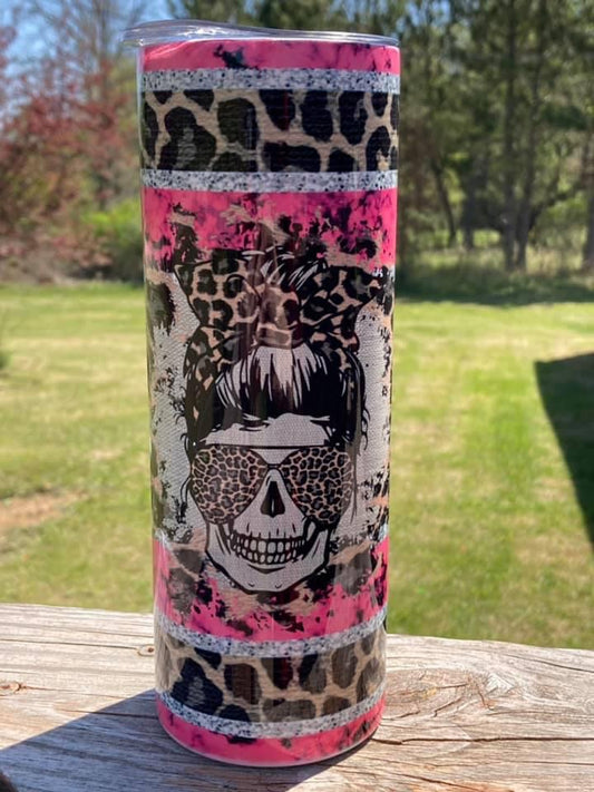 Retro leopard mama pink tumbler