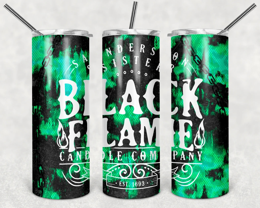 Black flame candle green tumbler