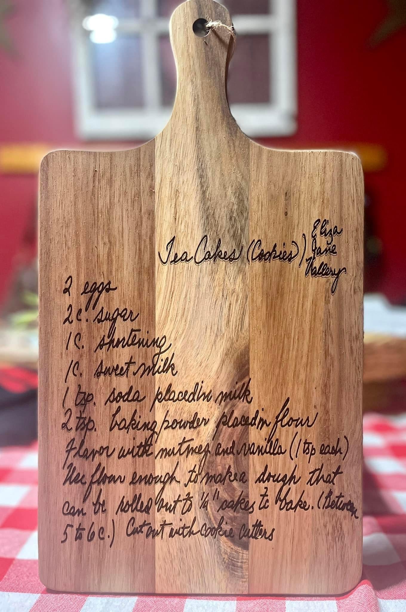 Handwritten recipe engraved cutting board