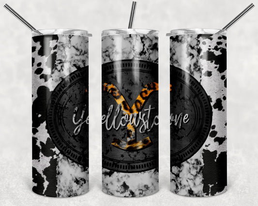 Yellowstone cow print dark tumbler