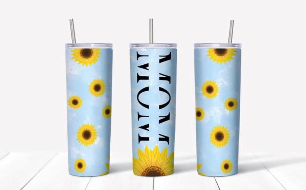 Mom (customize with names) sunflower blue tumbler