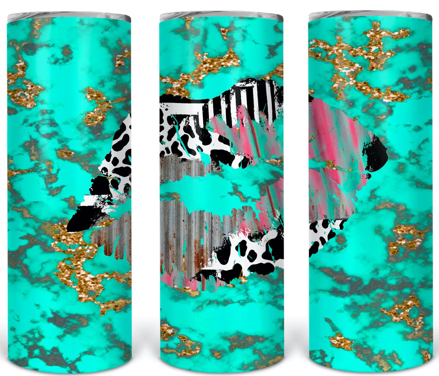 Turquoise/cow print lips  tumbler