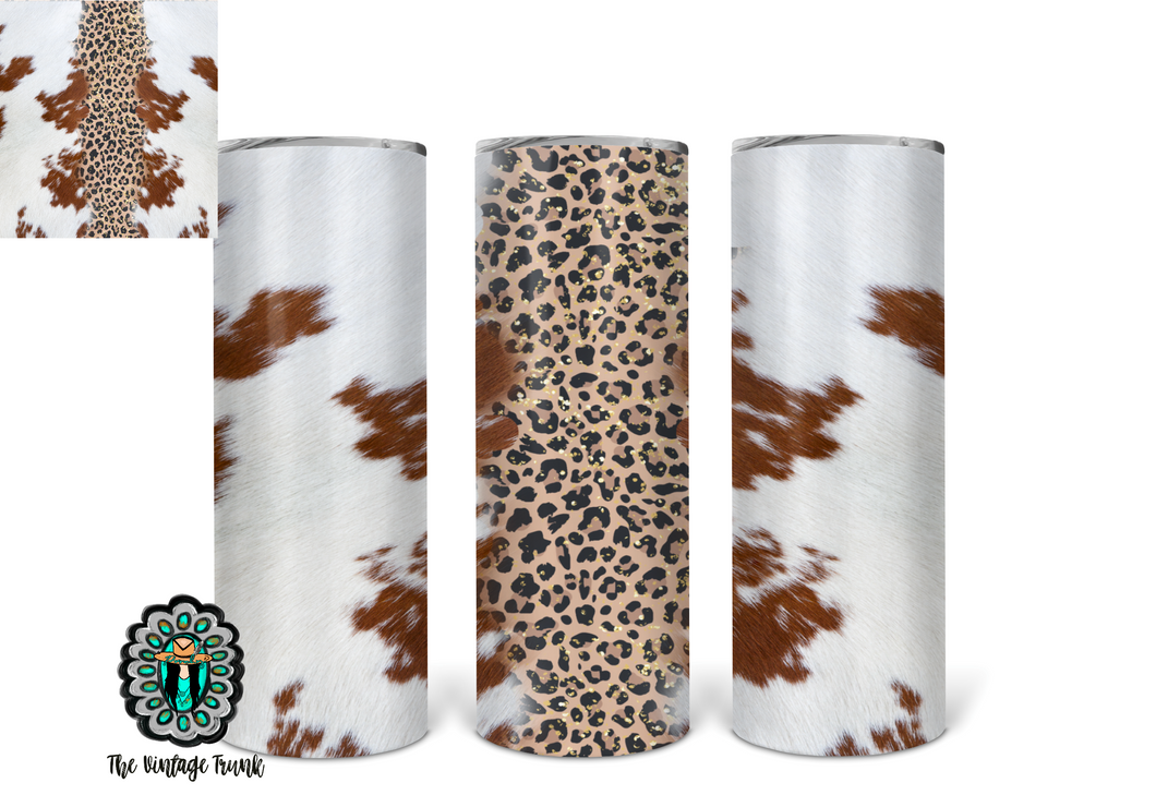 Cowhide and leopard- brown tumbler