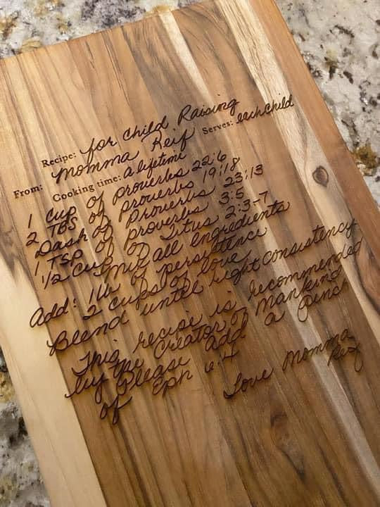 Handwritten recipe engraved cutting board