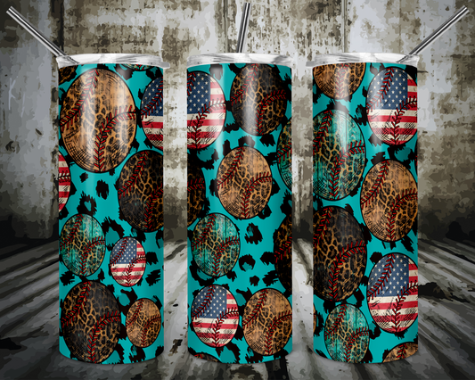 Teal leopard baseball tumbler