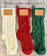 Load image into Gallery viewer, Cable knit Christmas stockings with personalized leather patch
