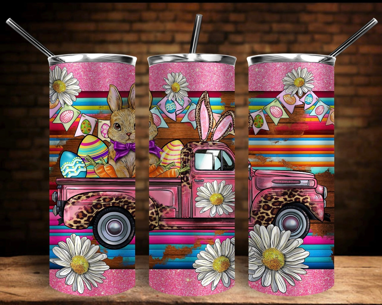 Easter vintage truck colorful tumbler