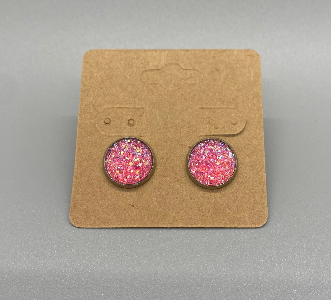 Pink ice druzy earrings