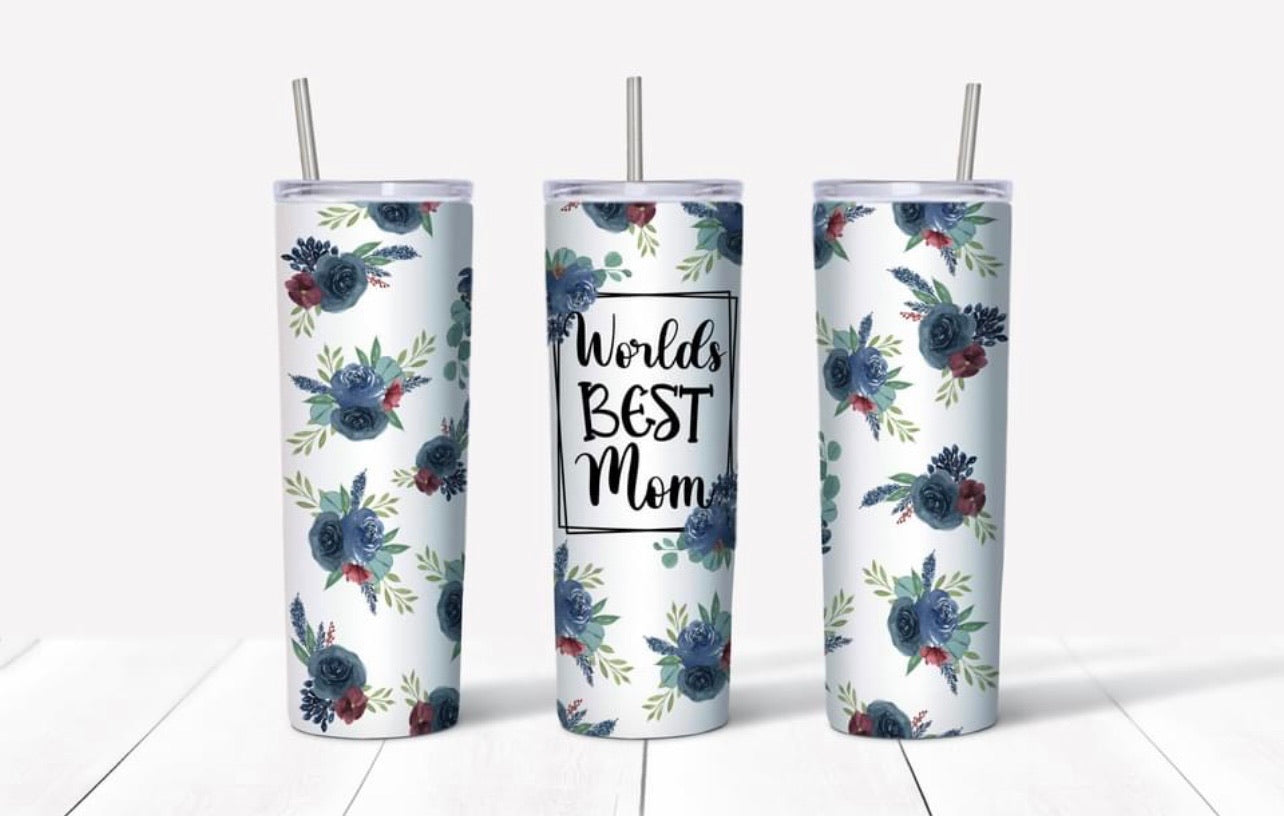 Worlds best Mom floral tumbler