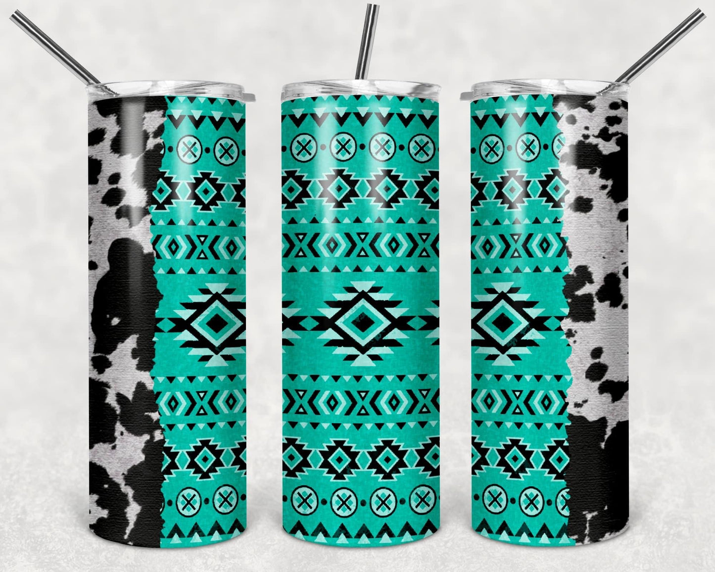 Aztec Cowprint/teal Yellowstone tumbler