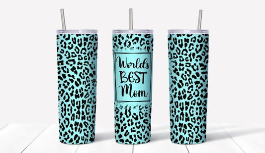 Worlds best Mom blue leopard tumbler