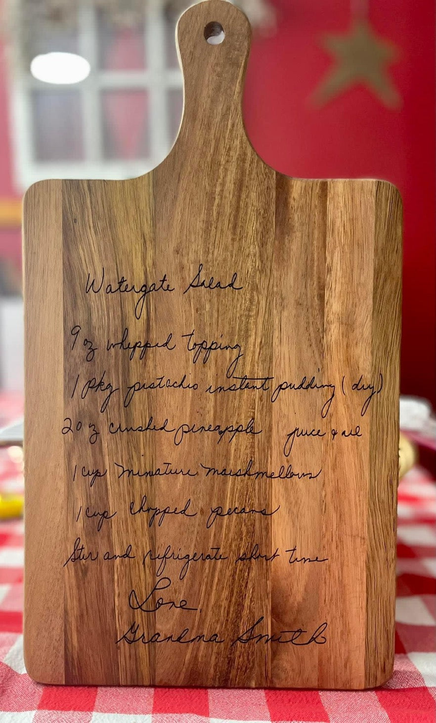 Handwritten recipe engraved cutting board